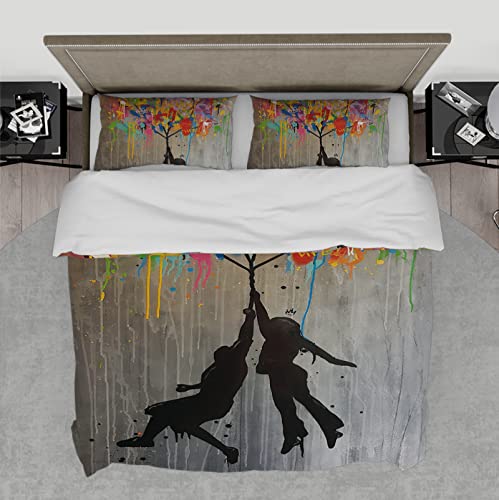 Banksy Graffiti Art Housses De Couette Flottant Ballon Décor Couette Housse Ensemble Ultra Doux Chaud Literie 3 Pièces avec Fermeture Éclair 200x200cm