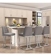 Silver Metal Frame Grey Bar Stools Set of 4 with Footrest