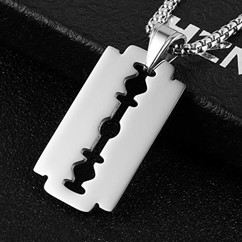 HZMAN Mens Stainless Steel Razor Blade Model Dog Tag Pendant Hip Hop Necklace,22+2" Chain4