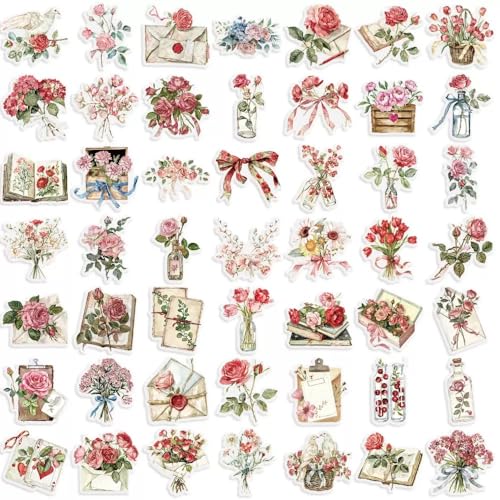 50 PCS Transparent Floral Stickers - Aesthetics Sticker Set Vintage Flower Decals for Scrapbooking Card Making Journaling Paper Crafting - image 5