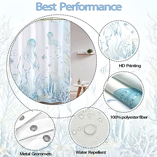 Faxdong Nautical Sea Jellyfish Shower Curtain, Teal Summer Ocean Life Beach Cool Shower Curtain Bathroom Decor 72 ×72 inch by Faxdong - Used condition - Image 4