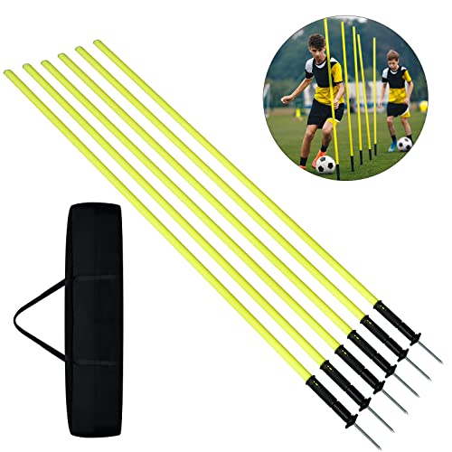 Aufun Set de piquets de Slalom 180cm, Set de 6 piquets d'entraînement Agility pour l'agility & l'entraînement de Coordination - pour Le Football & Les Sports...