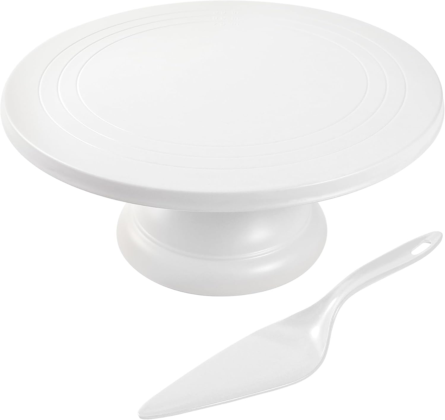 large cake stand 12 inch with cake spatula, round bamboo fiber cupcake dessert stand, cake decorating display stand for birthday parties, weddings, baby shower and other events, white