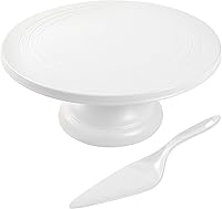 Vista 9 de Soporte redondo para tartas de 9.84 pulgadas con espátula, soporte blanco para cupcakes, fibra de bambú, platos de exhibición de postres