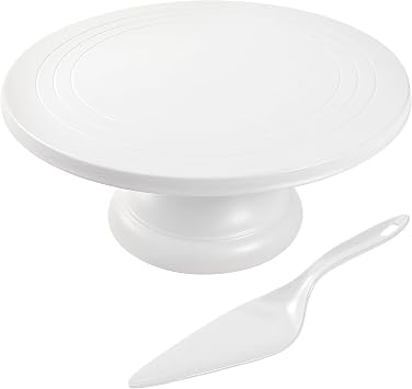 Large Cake Stand 12 Inch with Cake Spatula, Round Bamboo Fiber Cupcake Dessert Stand, Cake Decorating Display Stand for Birthday Parties, Weddings, Baby Shower and Other Events, White