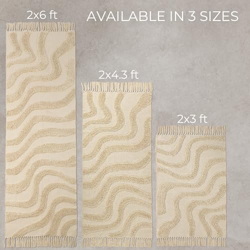 Beautiful Boho Rug with Tassels for Your Bathroom - Soft 2 x 3 ft. Cotton Rug Fits Perfectly Into Your Bath - Washable, Cream Colored Non-Slip Mat Ideal to Enhance Any Modern Home Decor, 24 x 36 inch