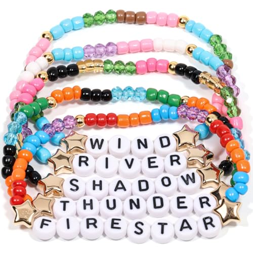 AICase for Warrior Cats Merch Toys Gifts Inspired Bracelets 5 Pcs Stackable Stretch Beaded Friendship Bracelets Plush Cosplay Poster Sticker Merchandise Gifts for Fans Women Birthday Christmas