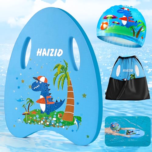 WuGU Tabla de Natación Niños a Partir de 3 Años con Gorro de Natación, Tabla de Natación de Espuma Pequeña, Tabla Piscina Animados para Niñas Niños Principiantes para Ejercicios de Natación (Azul)
