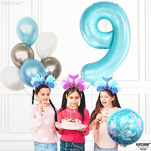 Image of KatchOn, Giant Light Blue Number 9 Balloon - 40 Inch | Foil 9 Birthday Balloon for 9th Birthday Decorations | 9th Anniversary Decoration | Green Party Decoration