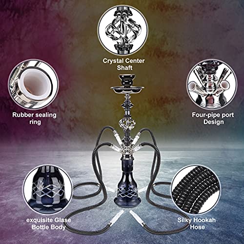22" Hookah Komplettset - 2 Schlauch Premium Hookah Shisha Set mit Glasvase, Keramikschale und Kohlezange Aschenbecher (Schwarz) – Bild 4