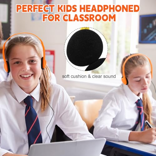Image of Konohan 30 Pack Headphones Bulk Headphone for School Classroom Student Wired Headphones Adjustable with 3.5 mm Jack for Adults (Orange)