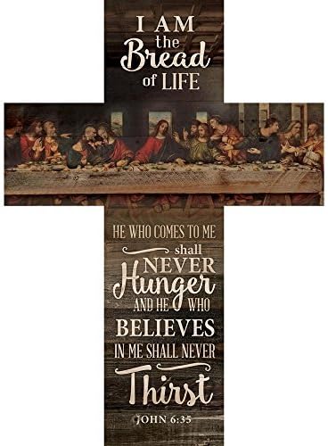 Darlene Louisa Bread of Life Last Supper Scene Distressed 20 x 14 Wood Wall Art Plaque Cross