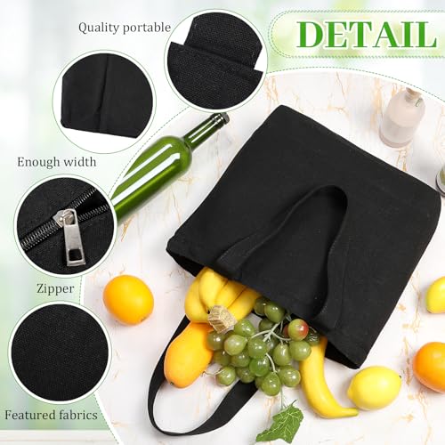 Sanwuta 10 Pcs Black Canvas Tote Bag with Handles 16.5 x 3.9 x 13 In Thick Plain Zipper Tote Kitchen Reusable Grocery Shopping Bag for Women Men DIY Crafting Embroidering - Thumbnail 3