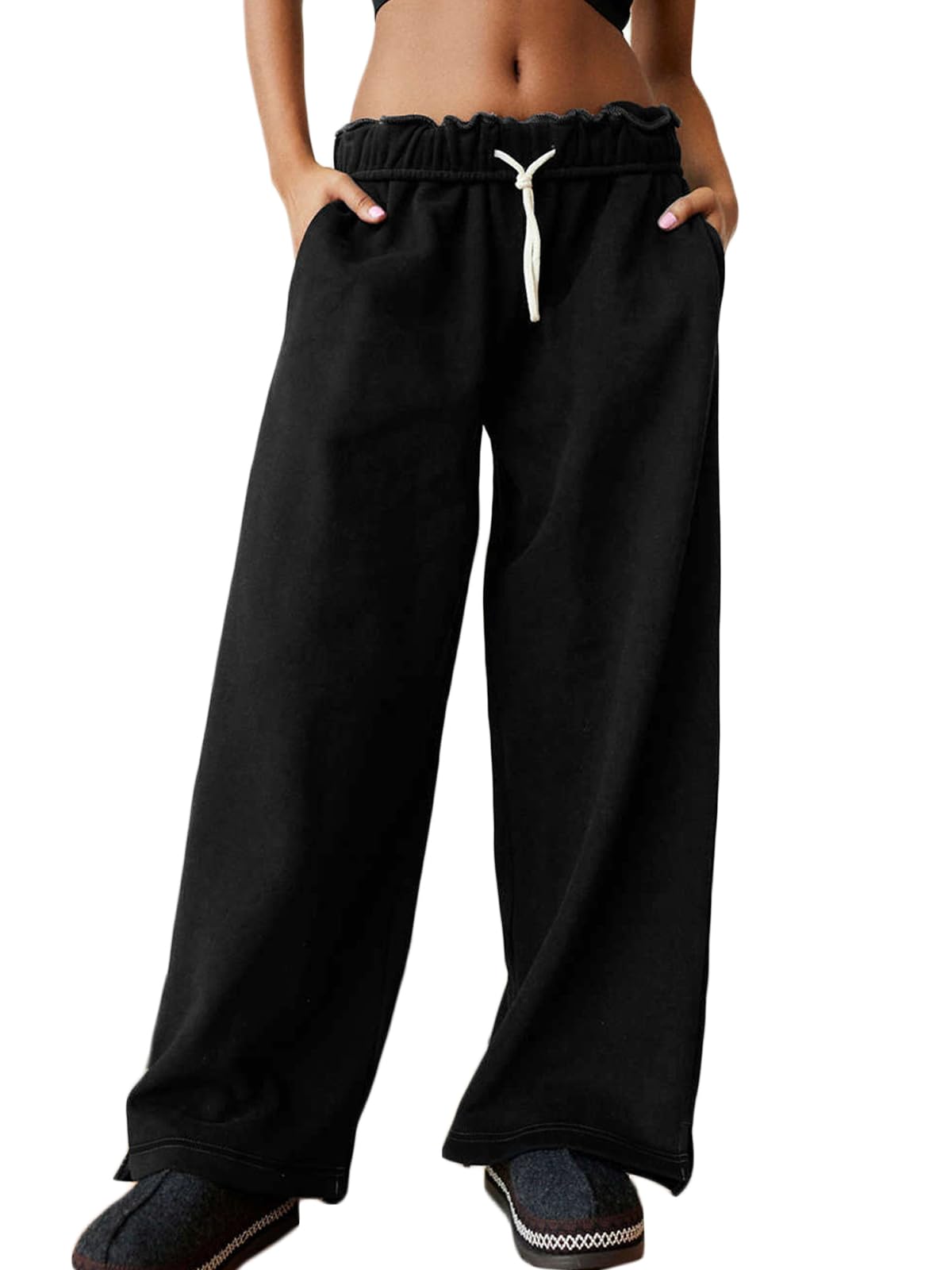 Jenkoon Womens Warm Fleece Sherpa Lined Sweatpants Drawstring Athletic Jogger Pant Trousers