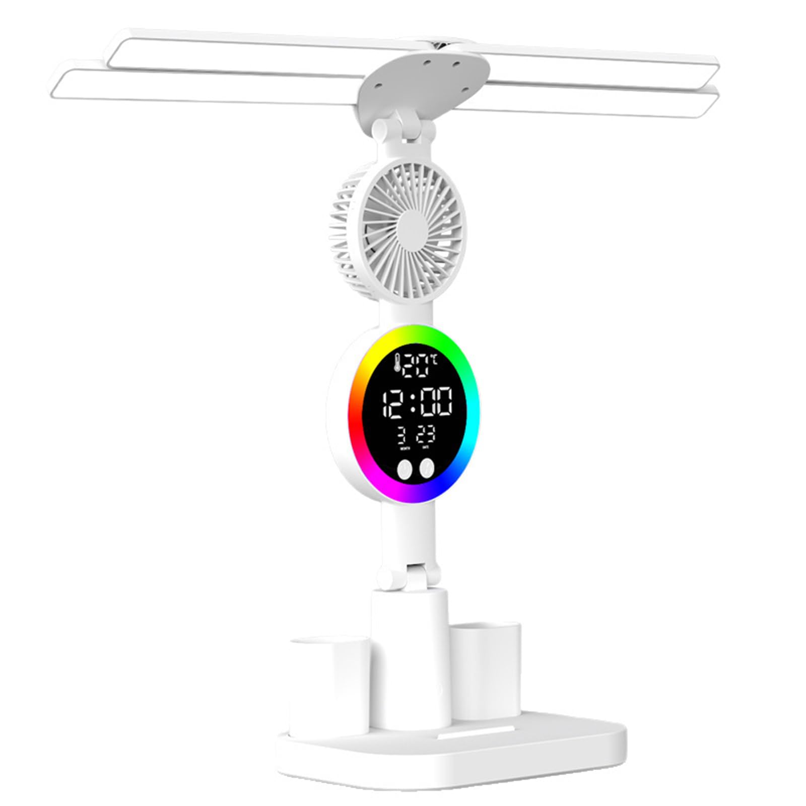 Kaeltsyn Study Work LED Desk Lamp Fan Combo Pliable Transportable Rechargeable Battery Modifiable Light Colors Quiet for Comfort Desk Lamp Fan for Offices