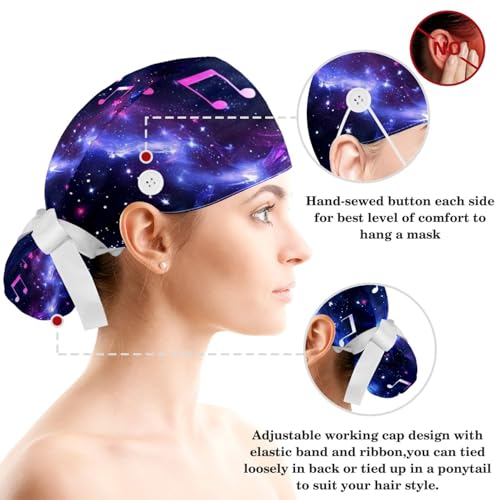 Image of Women's Working Caps Bouffant Surgical Cap with Bow Scrunchies Little Daisy Art Paint Ponytail Holder Tie Back Scrub Hat