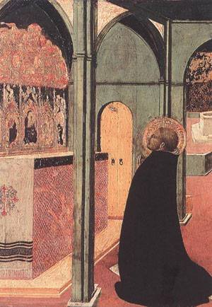 Peinture à l'huile Sassetta de Saint Thomas : chef-d'œuvre classique de 30x36 pouces