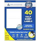 40 Label Outfitters WeatherProof - Water Proof White Vinyl Printer Laser Labels, Half Sheet, 8-1/2