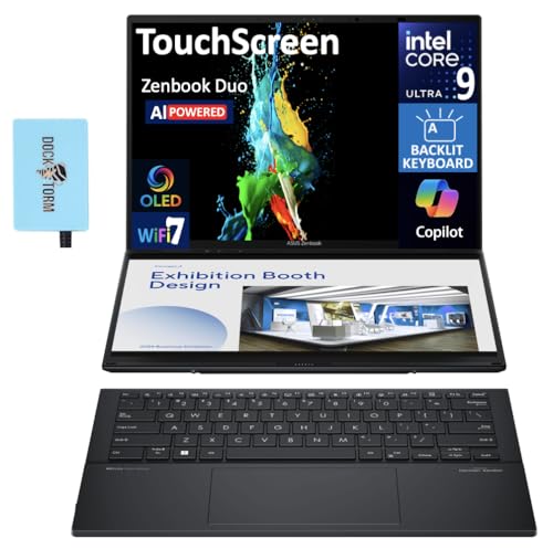 Image of ASUS Zenbook Duo AI Powered 2-in-1 Laptop 14.0 inch Touchscreen OLED WUXGA Display (Intel Ultra 9-285H, 32GB LPDDR5X, 2TB SSD, Backlit KB, 2 Thunderbolt 4, WiFi 7, Win 11 Home) w /DKZ USB Port Expander