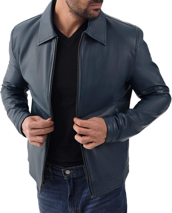 Men's Polo Collar Leather Jacket - Classic Style, Everyday Wear, Genuine Lambskin Leather