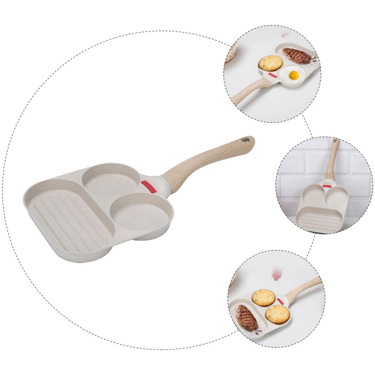 Padella Antiaderente Multifunzione 3 in 1 in Alluminio per Pancake, Uova e Hamburger, Padella da Campeggio Scanalature, per Colazione e Cucina All’aperto, Facile da Pulire