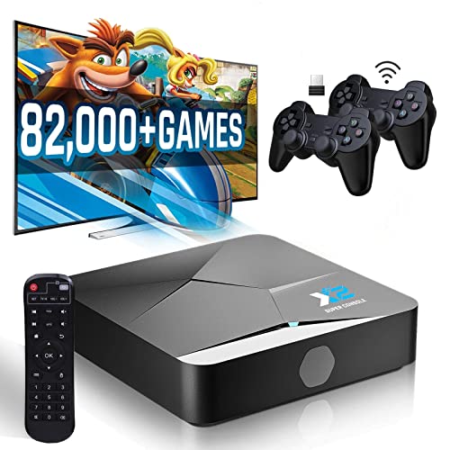 Kinhank Super Console X2 Retro Video Game Console,Build-in 82,000 Retro Games,compatible 60+ Emulators,Dual-System,S905X2 Quad-core DDR4 Ram (64GB,2 Wireless Gamepads)