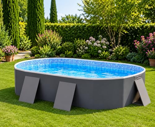 Premier Portable 6Ft Folding Pool Oval 185 x 137 x 45 cm Mosaic Tile Liner Foldable Outdoor Swimming Pool