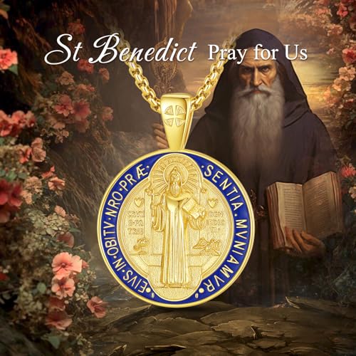 EUDORA 925 Sterling Silver St Benedict/St Michael/St Christopher/Archangel Raphael Gabriel Metatron/Virgin Mary/St Joseph/St Anthony Crucifix Pendant Bible Verse Prayer Necklace Jewelry for Men Women4