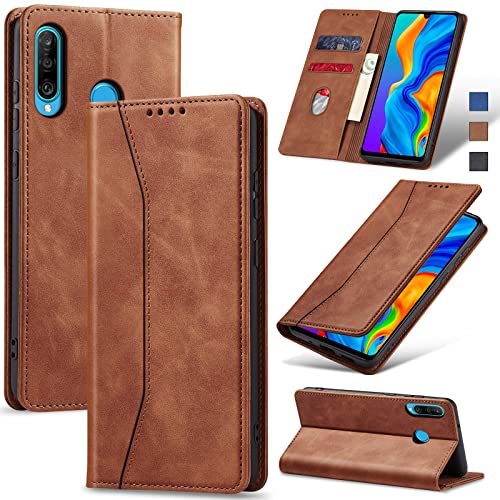 Image of Jasonyu Case for Huawei P30 Lite Leather Wallet Flip Cover with Card Holder,Kickstand, Magnetic Closure,TPU Shockproof Phone Case Compatible with Huawei P30 Lite (Brown)