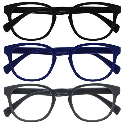 Opulize Pop Pack 3 Retro Redondo Negro Mate Suave Azul Gris Hombres Mujeres Gafas De Lectura Bisagras Resorte RRR2-137 +1,50 Cover