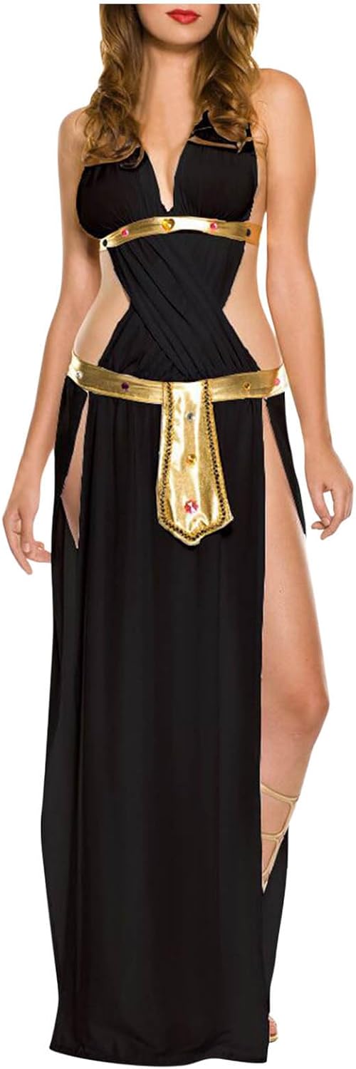Women's Greek Toga Costume Sexy Retro Medieval V Neck Sleeveless Side Split Dress Halloween Cosplay Party Costumes