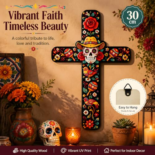 Image of Day of The Dead Decorations - 2PCS Dia de los Muertos Cross Wall Decor