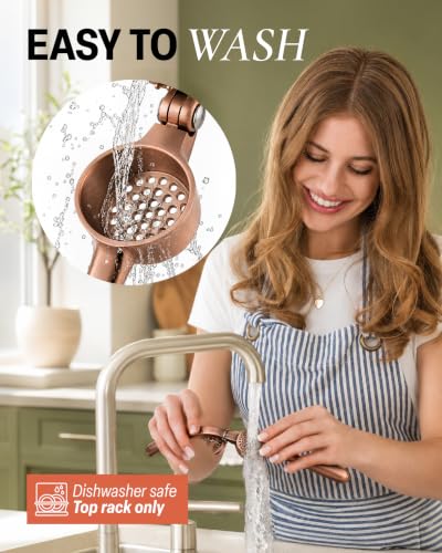 Image of Zulay Kitchen Premium Garlic Press Set - Rust Proof Professional Garlic Mincer Tool - Easy-Squeeze, Easy-Clean with Soft, Ergonomic Handle - Silicone Garlic Peeler & Brush (Copper)