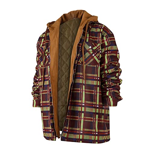 Mens Jackets Casual, Fashion Jackets Casual Jackets And Coats Men Jeans Jacket Men's Quilted Lined Button Down Plaid Shirt Add Velvet To Keep Warm Jacket With Hood Tall Coats (4Xl, Ginger) #TOP21