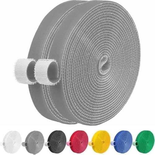 Image of IFNOW 32FT Reusable Fastening Tape Cable Ties Double-Sided Hook-and-Loop Cable Management Tape Strength and Durability 0.4'' /Width (2, Gray)
