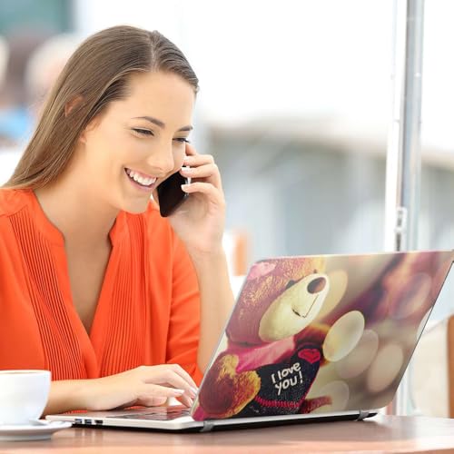 Image of Galaxsia Love Teddy Bear Top+Wrist Pad Vinyl Laptop Skin /Sticker /Cover Upto 15.6 Inches Laptops Laminated-Removable-HD Quality Compatible for Hp-Dell-Sony-Lenovo-Asus etc.(15x10 Inches)