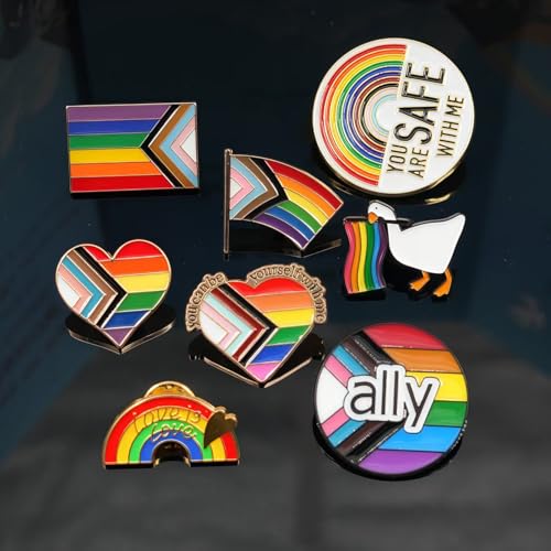 Image of Embrace love and Pride With Our Gay Rainbow Flag Enamel Brooch. A Fashion Bloom Declaration, this Set of 8 Pieces Adds Radiance to Backpacks, Clothing, and Accessories. Perfect as Gifts for Gay Parade Presents,Let the Six Colors of Love and Equality Shine.