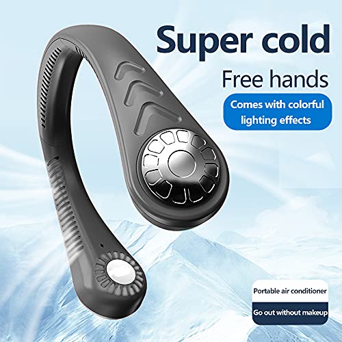 Image of Mini Portable USB Air Conditioner Fan, Hanging Neck Air Cooler Smart Sport USB Fan, Hanging Neck Cooler Physical Cooling, Travel Wearable Necklace Fan (X-Black)