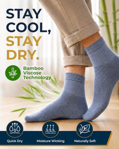 Image of Pembrook Bamboo Viscose Diabetic Socks for Women & Men - 6 Pairs Ankle Socks for Swollen Feet | Neuropathy Socks