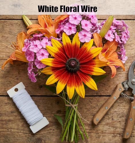 2 Pack White Floral Wire, White Wire 38 Yards 22 Gauge, Flexible Thin Craft Wires for Wreaths, DIY Ornaments & Ribbon Making, Bendable Metal Wires