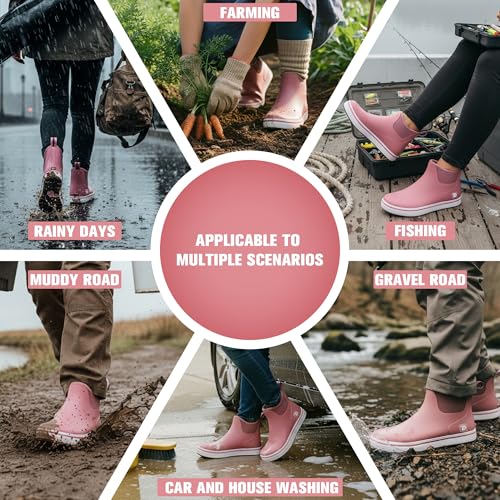 Image of Trudave Deck Boots, Waterproof Rubber Fishing Rain Boots, Anti-slip Short Ankle Shoes for Outdoor Fishing Boating, Size 5-14
