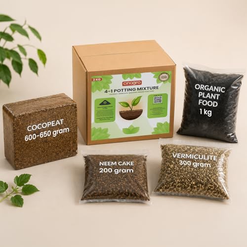 Image of Cinagro 2 Kg 4-in-1 Organic Potting Mixture, Soil Less, Expands Up to 5 Kg|Includes Cocopeat, Vermiculite, Neem Khaad, Plant Food Mix for Home Garden
