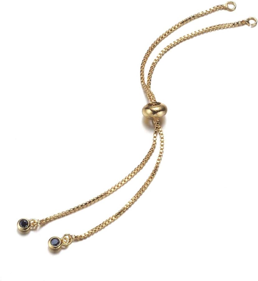 KISSITTY 10 Strands Adjustable Golden Brass Slide Extender Chains 4.96" (12.6cm) With Cubic Zirconia Beads For DIY Bracelet Jewelry Making