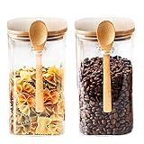 Glass Jars,1400ml/47oz Glass Kitchen Canisters Set of 2 with Airtight Bamboo Lid and Spoon,Glass...