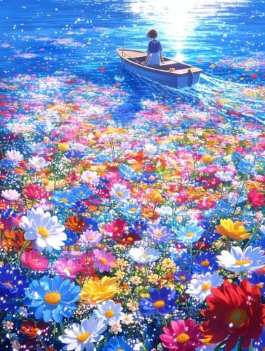 Kit perlage paysage de bateau fleuri anime pour une soirée broderie cocooning