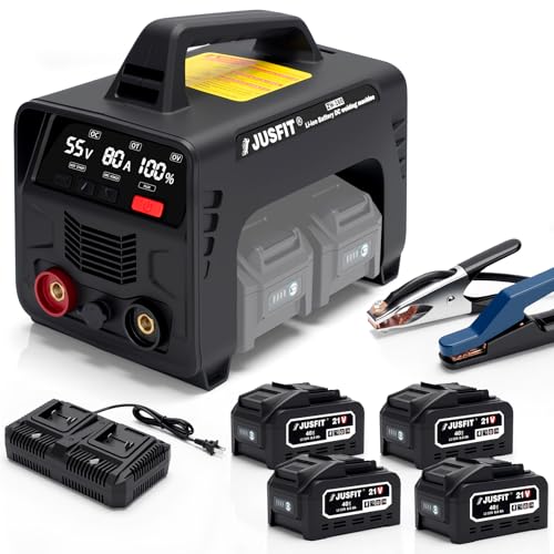 ​JUSFIT Cordless Welding Machine - MMA Stick Welder 160A, IGBT Inverter with 4x 8000mAh Batteries,...