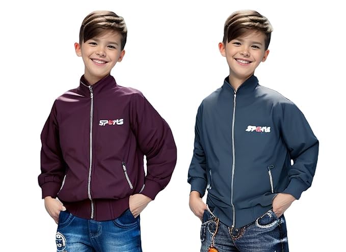 Image of HRKK Kids Windcheaters Solid Polyester Blend Jackets for Boys and Girls |