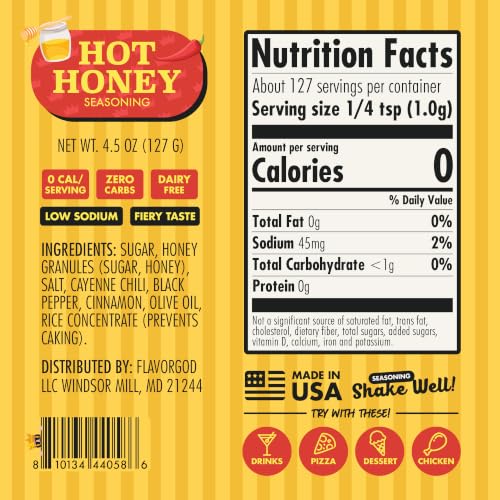 Image of Hot Honey Seasoning Mix, 2 Bottles by Flavor God - Sweet & Spicy All Natural Spice Infused Blend with Chilies for Pizza, Fried Chicken, Wings, Cocktails - Kosher, Gluten-Free & Dairy-Free, Non-GMO