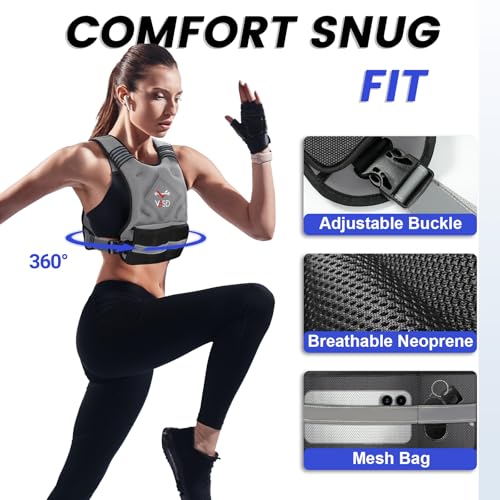 Image of VBSD Adjustable Weighted Vest for Women Men 4-10lb /11-20lb /20-32lb Vest with 6 Ironsand Weights Body Weight Vest with Reflective Strip for Running Walking Strength Training Workouts