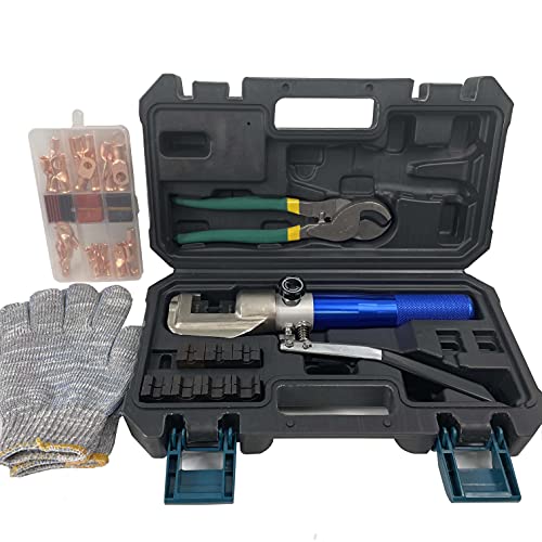 IBOSAD Aluminum Hydraulic Wire Battery Cable Lug Terminal Crimper Crimping Tool 12 AWG to 00 (2/0) Electrical Terminal Wire Crimping Plier Kit with Cable Lug Terminal and Cable Cutter